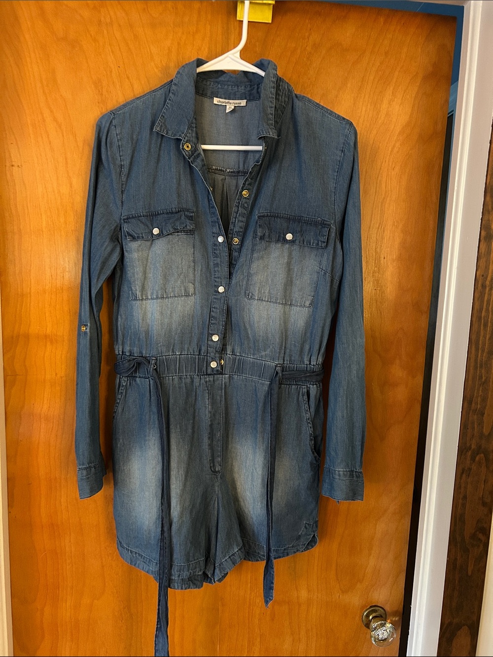 Charlotte Russe Blue Denim Romper Jumpsuit